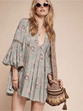 Free People Pale Blue Floral Babydoll Tunic